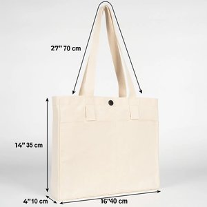 Canvas LUX Tote <b>Bag</b> 10 oz Cotton <b>Medium</b> Size 18 16 4 Inches Snap Button Front Pockets Screen Letter Pattern for Advertising - Product Image 3
