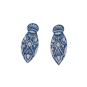 Venta caliente diseñador pendiente largo joyería pintura a mano azul Pottary diseño dorado mate acabado pendiente para mujeres y niñas - Product Image 3