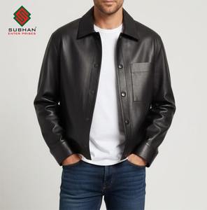 Chaqueta Bomber Casual de Cuero Negro para Hombre, Estilo Retro Minimalista, Cuello Mao, Cierre Sólido, Servicio OEM - Product Image 6