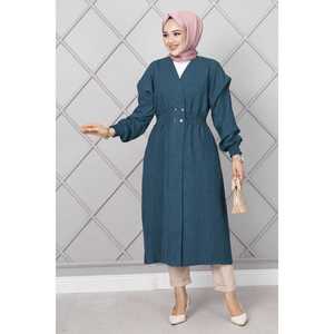 Cape longue modeste avec ceinture élastique couleur pétrole - Product Image 3