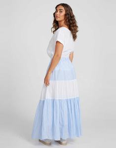 Falda maxi a cuadros con cintura elástica, cordón con cuentas de madera y borlas, y diseño escalonado de moda para mujer - Product Image 5
