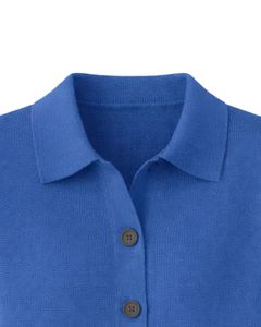 Women Royal Blue Button Front Knit <b>Cardigan</b> Sweater Long Sleeve Soft Casual Winter Top <b>With</b> Polo Collar For Ladies Fashion Wear - Product Image 5