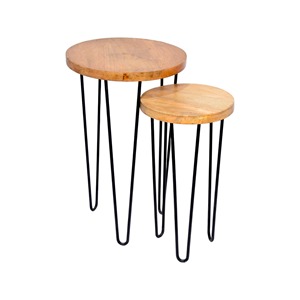 Modern Wooden and Metal Set of 2 Round Coffee <b>Table</b> for <b>Small</b> Living Rooms Retro Tea <b>Table</b> <b>Bedside</b> <b>Table</b> Home furniture - Product Image 2