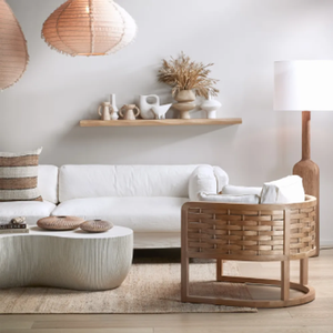 Sillón Curvo <span class=keywords><strong>Anna</strong></span> con Cojín Grueso e Incrustaciones de Madera de Caoba, Acabado Marrón Natural, para Apartamentos u Hoteles - Product Image 5