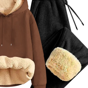 Brown Fleece Lined <b>Hoodie</b> Tracksuit With Warm Jogger Pants For Men Women Winter Heavyweight Casual Sportswear Wholesale OEM - Product Image 6