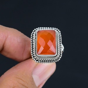 Anillo de Compromiso y Boda de Plata de Ley 925 con Piedra Preciosa de Cornalina, Estilo Bohemio Hecho a Mano, Regalo para Mujer - Product Image 3