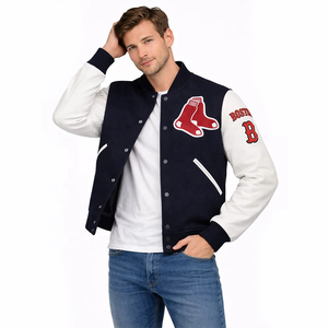 Veste universitaire pour homme avec logo brodé, col rabattu, vêtement d'extérieur décontracté - Product Image 1