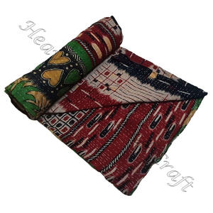 Ropa de cama kantha con estampado de bloque de mano, cubrecama de algodón 100%, kantha colcha, colcha India Reversible cosida a mano, tiro pesado, Sari antiguo - Product Image 2