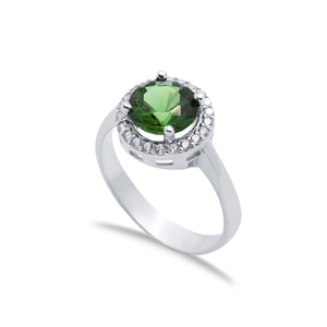 Esmeralda CZ piedra forma redonda turco hecho a mano al por mayor anillo de racimo de plata esterlina 925 - Product Image 1