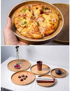 Bandeja redonda de madera para servir plato de madera Natural plato para servir comida para desayuno merienda té café bebidas fruta decoración del hogar - Product Image 3