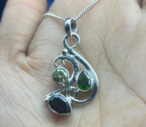 Granate Natural y Multi-Piedra preciosa Colgante de plata esterlina 925 Hecho a mano 925 Encanto de plata - Product Image 3