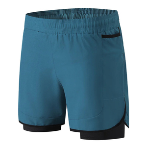 Pantalones cortos de entrenamiento físico para hombre, cintura media, informal, para correr, 2 en 1, para correr, de secado rápido, transpirables, de verano, de doble cubierta - Product Image 5