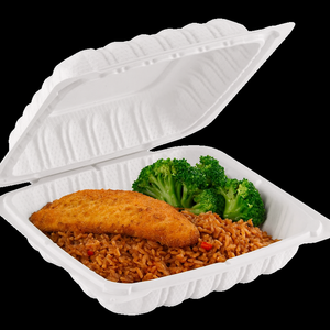 Contenants à emporter ProTakeOut 8,3x8,3 Blancs, lot de 150, durables, compatibles micro-ondes, en plastique, avec fermeture à clapet pour usage en restauration - Product Image 1