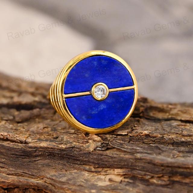 Best Selling 925 Silver Compass Signet Ring Men 20mm Lapis Lazuli Moissanite Genuine Designer Fine Jewelry Bezel Setting Wedding