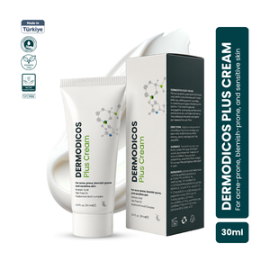 Crème Dermodicos Plus 30ml, crème visage équilibrante et réparatrice, huile d'arbre à thé, acide hyaluronique, vitamine E, peau lisse, utilisation nocturne - Product Image 1