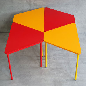 Set of 4 Modern Trapezoidal Modular <b>Tables</b> for Outdoor & School Dining <b>Foldable</b> & Durable Rubber Wood <b>with</b> Iron <b>Legs</b>-KGD034 - Product Image 4