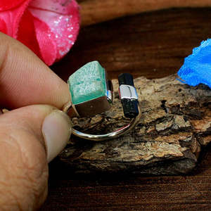 Anillo fino de plata esterlina 92,5 al por mayor con piedras preciosas naturales de amazonita y turmalina elegante y lujoso - Product Image 2