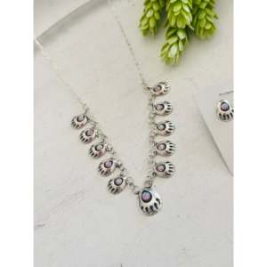 Conjunto de Collar de Ópalo y Plata de Ley Hecho a Mano por Artistas Navajo, Colección de Joyería Fina - Product Image 5