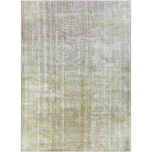 Tapis en laine verte vintage fait main, grand motif abstrait bohème pour entrée, salon ou couloir - Pae-2328 - Product Image 1