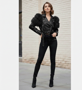 OEM Fashion Trend Women's Fox Fur Trimmed Leather Jacket Casual <b>Dress</b> - Product Image 5