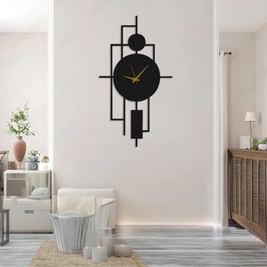 Reloj de pared de metal negro único con diseño minimalista moderno, acento decorativo perfecto para dormitorio, sala de estar, cocina y oficina - Product Image 3