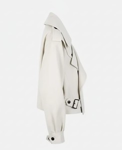 Chaqueta Blanca Extra Grande para Mujer, Estilo Motero Asimétrico, Abrigo de Piel de Oveja Suave, Corte Holgado, Ecológico, Moda de Invierno - Product Image 3