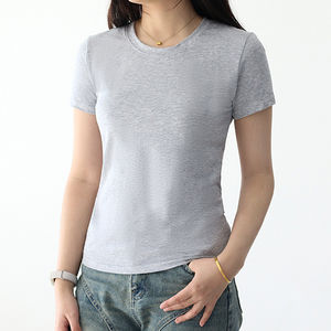 เสื้อยืดแขนสั้นสำหรับผู้หญิงคอกลมทรงพอดีตัวผ้าสแปนเด็กซ์/ ผ้าฝ้ายระบายอากาศได้ดีพิมพ์โลโก้ได้ตามต้องการสำหรับฤดูร้อน - Product Image 5