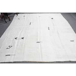 Tapis moderne en laine blanche de 8.8x9.7 pieds, tissage plat turc, patchwork, support en latex pour décor de salon pour adolescents - Product Image 1