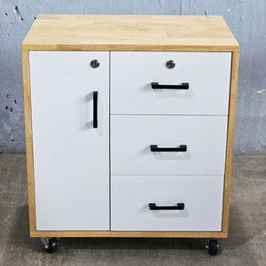 Natural Wood Minimalist Filing Cabinet with Wheels & Lock for Office <b>Workshop</b> & Warehouse Use - Product Image 3
