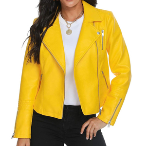 Chaqueta de cuero ajustada de manga larga para mujer, Chaquetas vaqueras de talla grande a la moda para mujer, chaquetas de cuero de alta calidad - Product Image 2