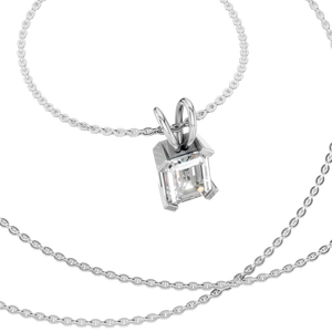 Collier pendentif solitaire en or massif 14 carats plaqué rhodium, personnalisé en gros, pour femmes, classique, 0,5 carat, D VVS, moissanite, taille émeraude - Product Image 1