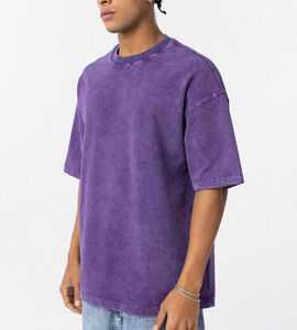 T-shirt en coton 100% tricoté, délavé à l'acide, pour hommes, logo personnalisé, streetwear, style hip-hop, gris pierre, coupe ample, t-shirt uni, vente en gros - Product Image 5