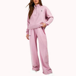 Conjunto Deportivo de Felpa para Mujer, Sudadera y Pantalones Deportivos de Corte Recto, Tejido Suave al Tacto, Suministro al por Mayor de Marca Privada OEM - Product Image 1