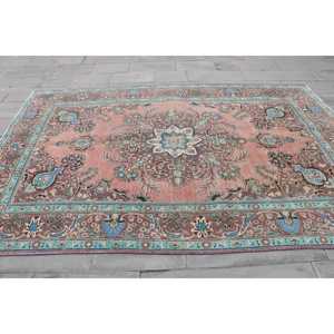 พรมวินเทจ ขนาด 6.4x9.6 ฟุต พรมขนาดใหญ่ สีน้ำตาล-น้ำเงิน ทำจากขนสัตว์ - Product Image 4