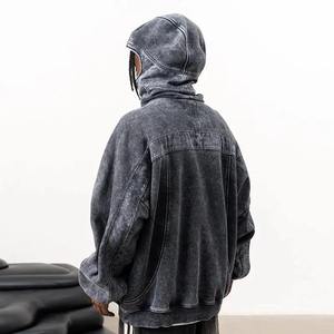 Sweat-shirt en jean à capuche oversize pour homme, couleur unie, décontracté, en coton délavé avec poches, style automne, coupe classique - Product Image 2