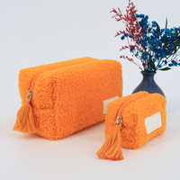 Pochette de maquillage en peluche multicolores en gros BSCI, adorable sac à maquillage en velours Teddy