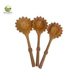 High Quality Red Wood Sunflower Slotted Serving <b>Spoon</b> Short Handle Eco Friendly Silver Plated Mirror Polish <b>Spoon</b> for <b>Baby</b> - Product Image 1