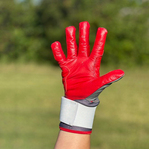 Gants de frappe de baseball/softball professionnels à manchette longue en cuir de palmier gris et rouge, confortables et légers pour hommes et femmes - Product Image 2