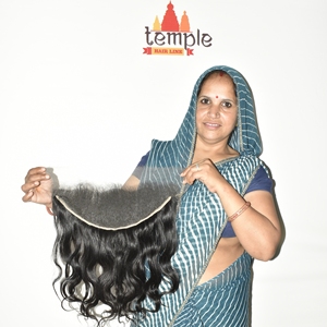 Extensions de cheveux humains indiennes non traitées 13*6 HD Frontal Machine double trame 100% sans traitement Couleur naturelle Ondulation profonde pour femmes - Product Image 1