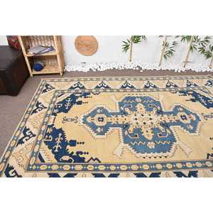 Alfombra Turca, Alfombra Vintage Grande de 6.1x8.8 pies, Alfombra de Lana Sólida Azul Beige - Product Image 5