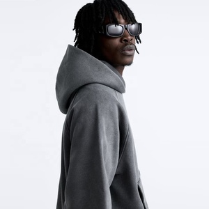 Boxy personnalisé 450gsm surdimensionné poids lourd goutte épaule en détresse acide lavage sweat à capuche zippé pour hommes coupe ample pull à capuche décontracté - Product Image 3