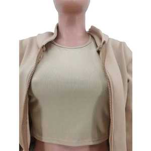 Wholesale Custom <b>Women's</b> Two Piece Zipper Hoodie Pants Sweat Suit Set with Embroidered Mesh Lace Cotton <b>Fleece</b> Tracksuits - Product Image 3