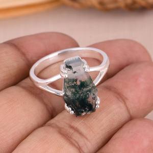 Oxidized Sterling Silver Moss Agate Coffin Ring Boho Southwestern Statement Jewelry Gothic <b>Witchy</b> Gemstone Ring Handmade <b>Gift</b> - Product Image 4