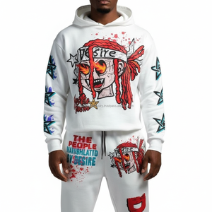 Ensemble de survêtement unisexe personnalisé, léger, écologique, à capuche, pour homme, sweat-shirt et pantalon de survêtement, 100% coton, hiver, décontracté, imprimé à l'écran - Product Image 1