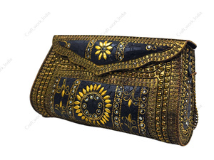 Handcrafted <b>Black</b> Gold Mosaic Clutch <b>Bag</b> with Floral Metal Inlay Detailing Luxury <b>Evening</b> Party Wedding Statement Handbag - Product Image 3
