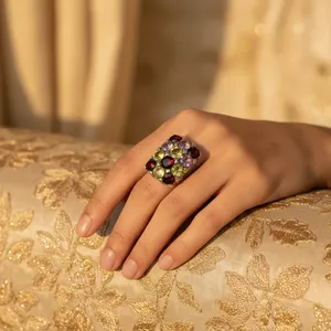 925 <b>Sterling</b> <b>Silver</b> Romantic Rose Gold Plated Gemstone <b>Ring</b> <b>Adjustable</b> Multi-Stone Cluster for Women Fashionable Inlay Setting - Product Image 3