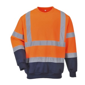 Construction Night Work Safety Reflective Clothing Fluorescent Orange Fleece Lined High Visibility Sweatshirt - Product Image 1