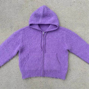 100% ชุดวอร์มผ้าสักหลาดเนื้อนุ่มแบบมีซิปมีฮู้ดสำหรับใส่ได้ทั้งชายและหญิงชุดวอร์มผ้าถักสำหรับฤดูหนาว - Product Image 1