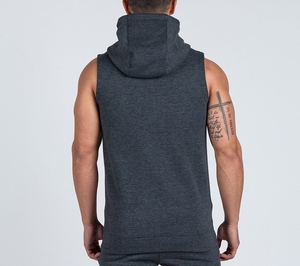 Sudadera con capucha sin mangas con bolsillos para hombre de algodón lavado a la piedra y invierno con logotipo bordado personalizado al por mayor - Product Image 4