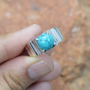 Bague de fiançailles et de mariage en argent sterling 925 avec pierre précieuse turquoise pour femme, sertie de pierres tendance, cadeau pour maman - Product Image 4